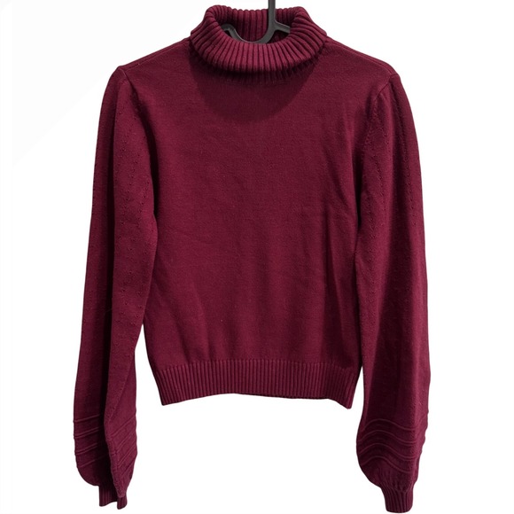 Lulus Sweaters - Lulus Roll Neck Sweater,‎ Burgundy Pullover with Eyelet Textured Knit, Small